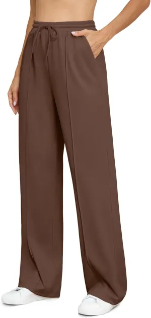 Womens Wide Leg Elastic Waisted Drawstring Lounge Pants Loose Comfy Baggy Sweatpants with Pockets Casual