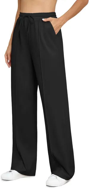 Womens Wide Leg Elastic Waisted Drawstring Lounge Pants Loose Comfy Baggy Sweatpants with Pockets Casual