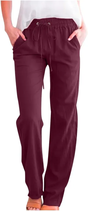 Womens Wide Leg Linen Pants Trendy Casual High Waisted 2025 Summer Palazzo Pants Trousers with Pockets
