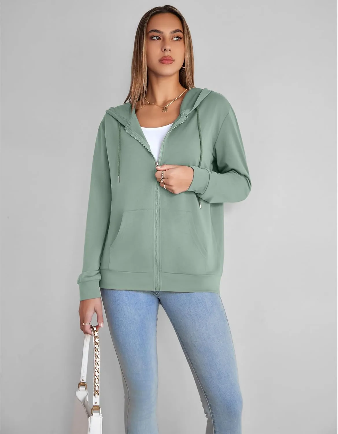 Womens Zip Up Hoodies Long Sleeve Hooded Sweatshirts Y2K Fall Fashion Clothes Casual Trendy Jacket