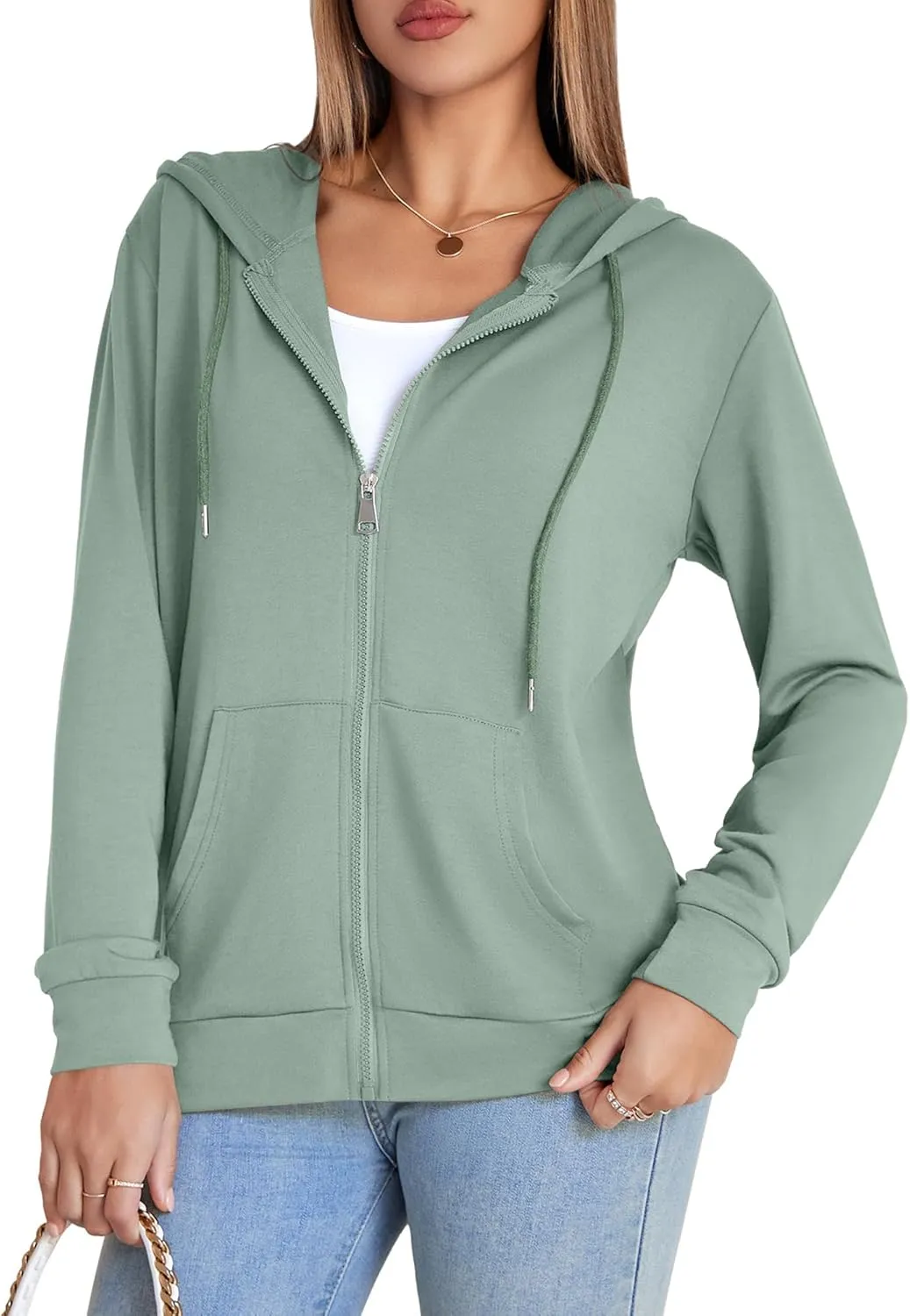Womens Zip Up Hoodies Long Sleeve Hooded Sweatshirts Y2K Fall Fashion Clothes Casual Trendy Jacket
