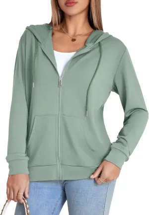 Womens Zip Up Hoodies Long Sleeve Hooded Sweatshirts Y2K Fall Fashion Clothes Casual Trendy Jacket