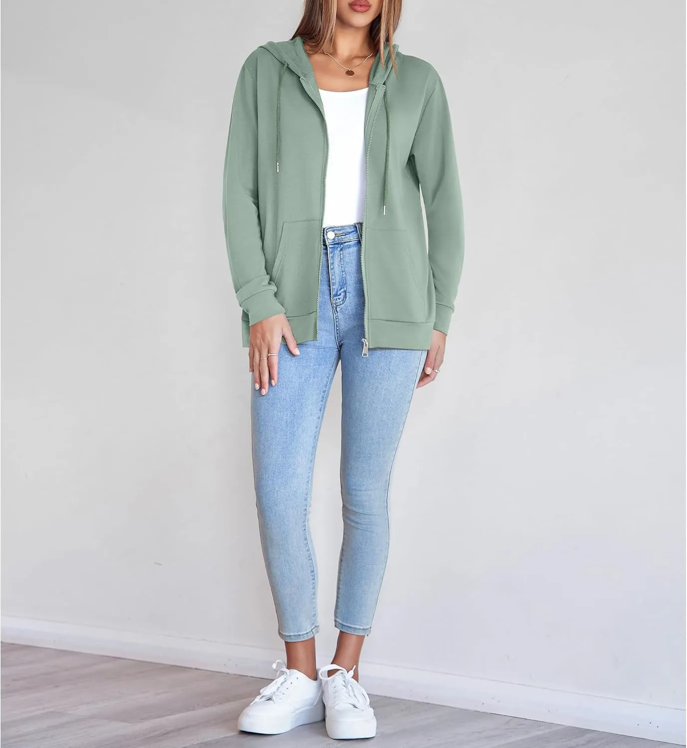 Womens Zip Up Hoodies Long Sleeve Hooded Sweatshirts Y2K Fall Fashion Clothes Casual Trendy Jacket