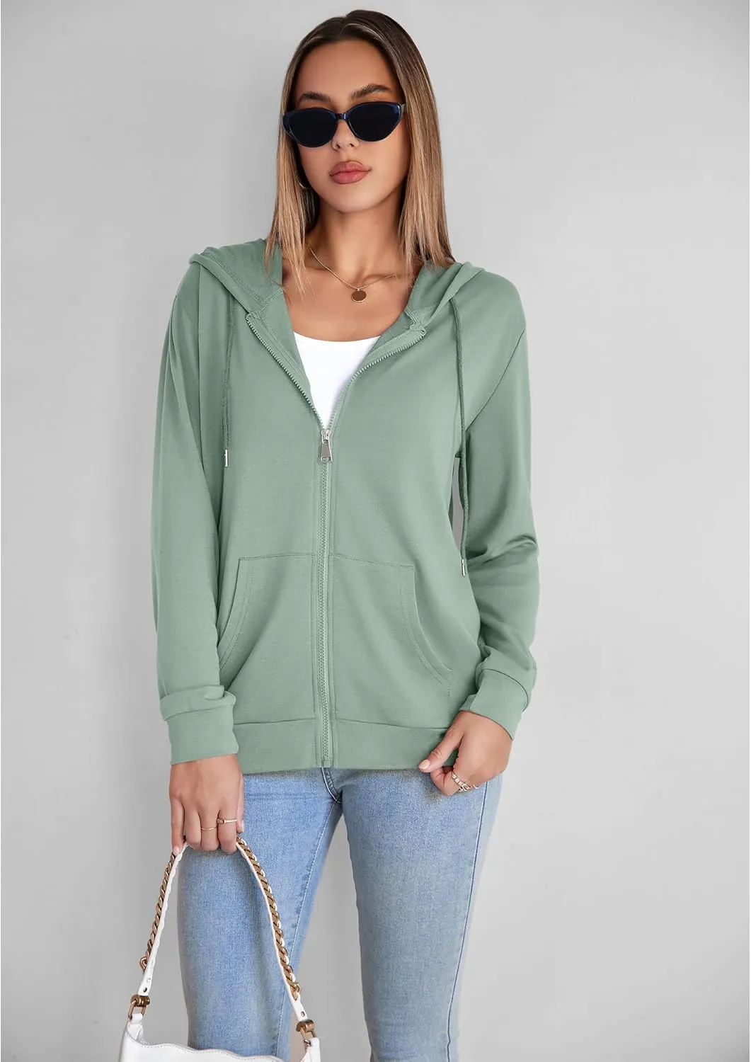 Womens Zip Up Hoodies Long Sleeve Hooded Sweatshirts Y2K Fall Fashion Clothes Casual Trendy Jacket