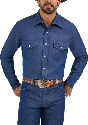 Wrangler Men's Cowboy Cut Western Long Sleeve Snap Work Shirt Washed Finish