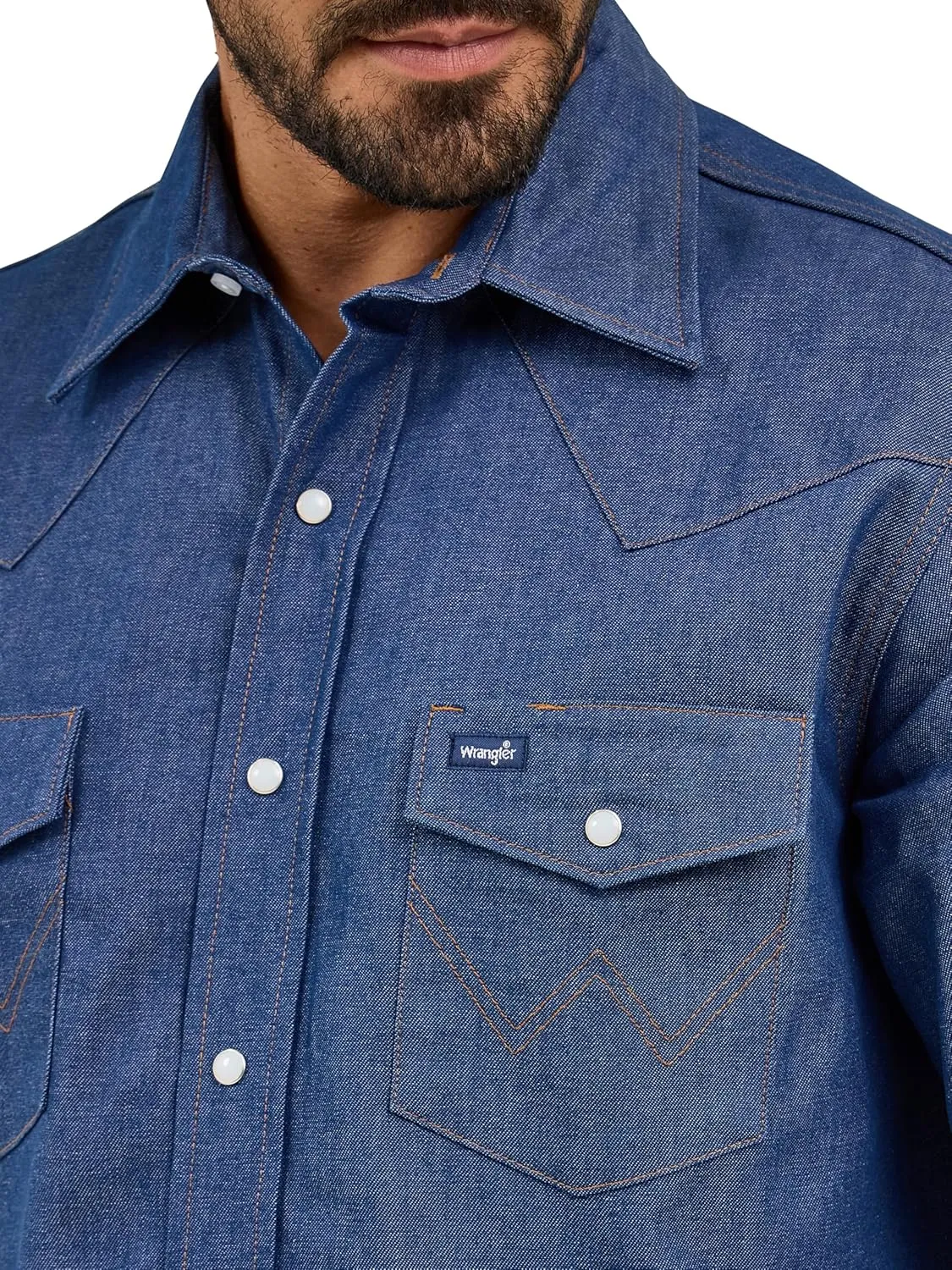 Wrangler Men's Cowboy Cut Western Long Sleeve Snap Work Shirt Washed Finish