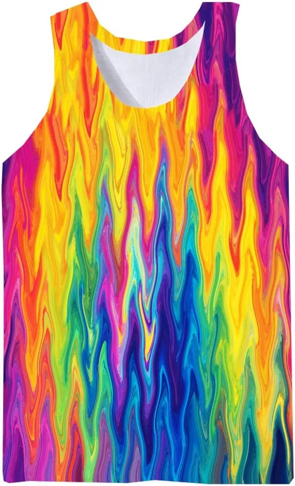 Wuiliy 3D Tank Tops For Men Colorful Sleeveless Print T Shirt Rainbow Beach Gym Vest Tee