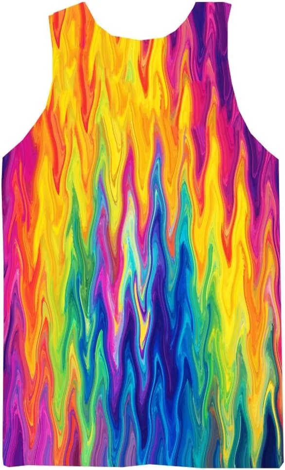 Wuiliy 3D Tank Tops For Men Colorful Sleeveless Print T Shirt Rainbow Beach Gym Vest Tee