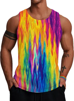 Wuiliy 3D Tank Tops For Men Colorful Sleeveless Print T Shirt Rainbow Beach Gym Vest Tee
