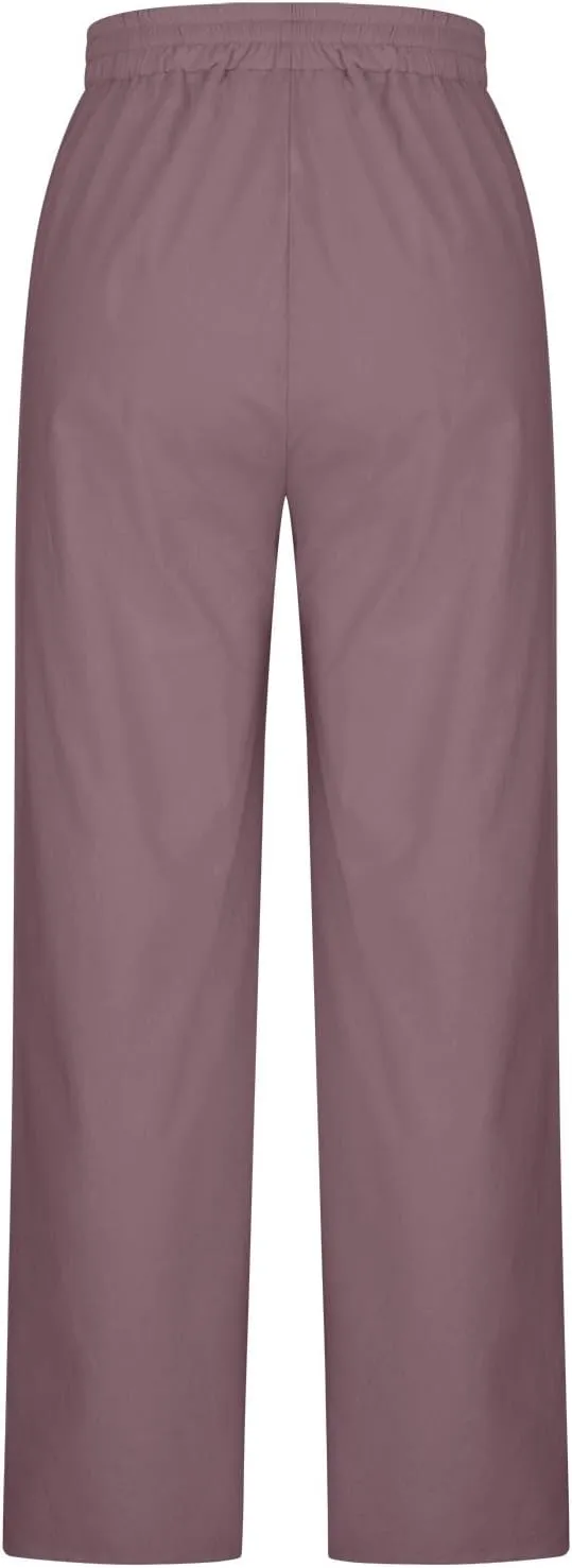 Xiaojmake Linen Pants Women Summer Boho Pants 2025 Casual Loose Drawstring Wide Leg Trousers High Waist Lounge Beach Pants