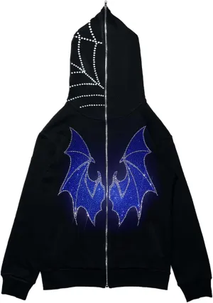 Y2k Skeleton Full Zip Up Hoodies Women Men Rhinestone Skull Graphic Print Sweatshirt Gothic Oversized Jackets