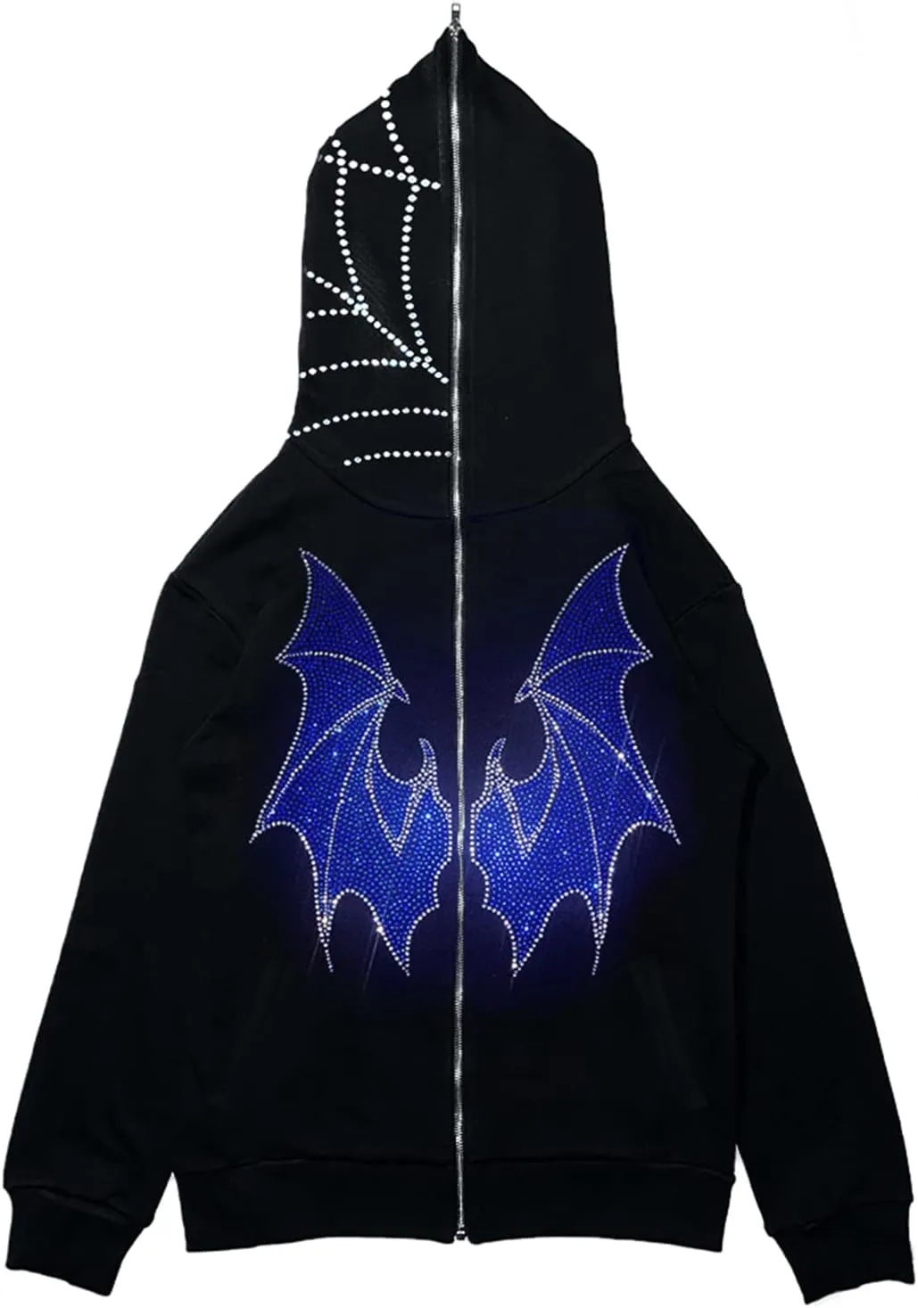 Y2k Skeleton Full Zip Up Hoodies Women Men Rhinestone Skull Graphic Print Sweatshirt Gothic Oversized Jackets
