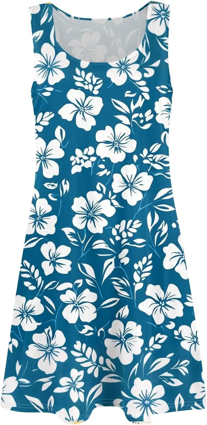 Yesunpxs Summer Dresses for Women Casual Sundresses Beach Loose Tshirt Tank Dresses Sleeveless Mini Dress with Pockets