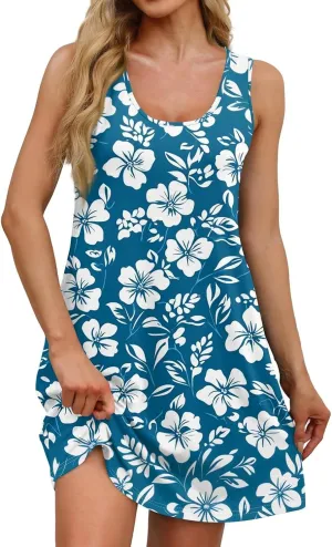 Yesunpxs Summer Dresses for Women Casual Sundresses Beach Loose Tshirt Tank Dresses Sleeveless Mini Dress with Pockets
