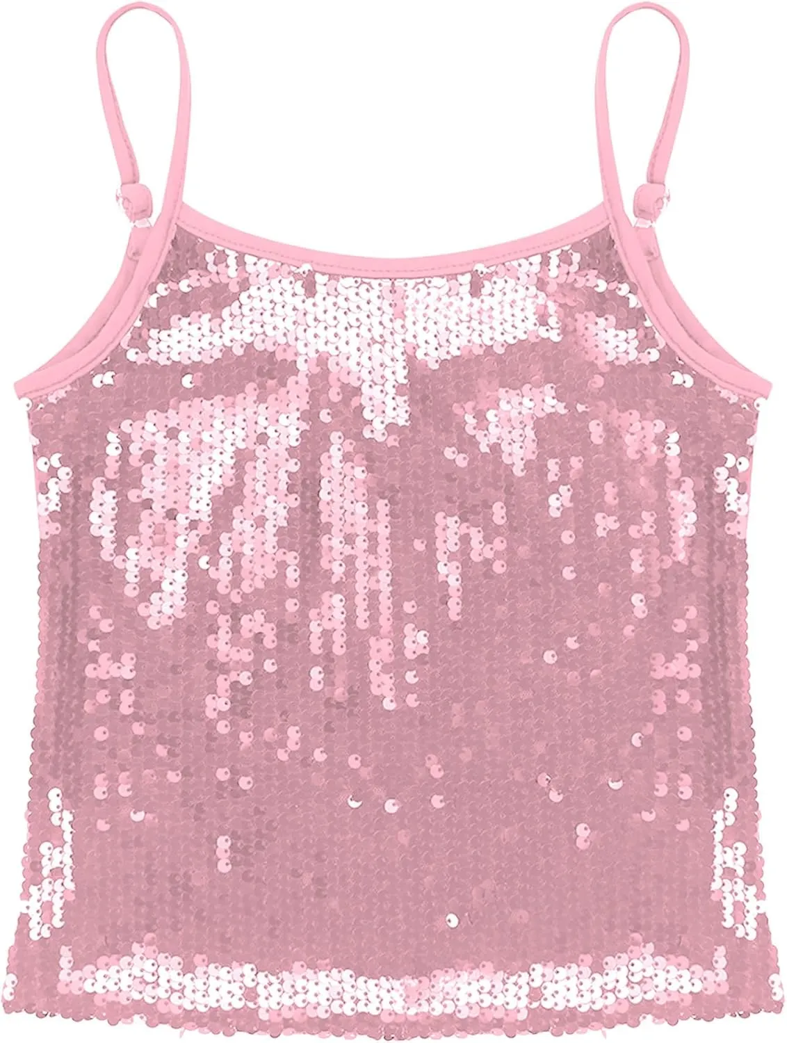 YiZYiF Youth Kids Girls Dance Fashion Spaghetti Straps Tank Tee Metallic Shiny Party Camisole Vest Tops