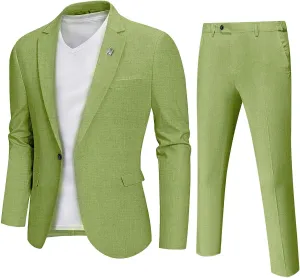 YND Men's 2 Piece Casual Linen Suit Set, Regular Fit Lightweight Blazer Jacket and Pants for Wedding, Business, Party