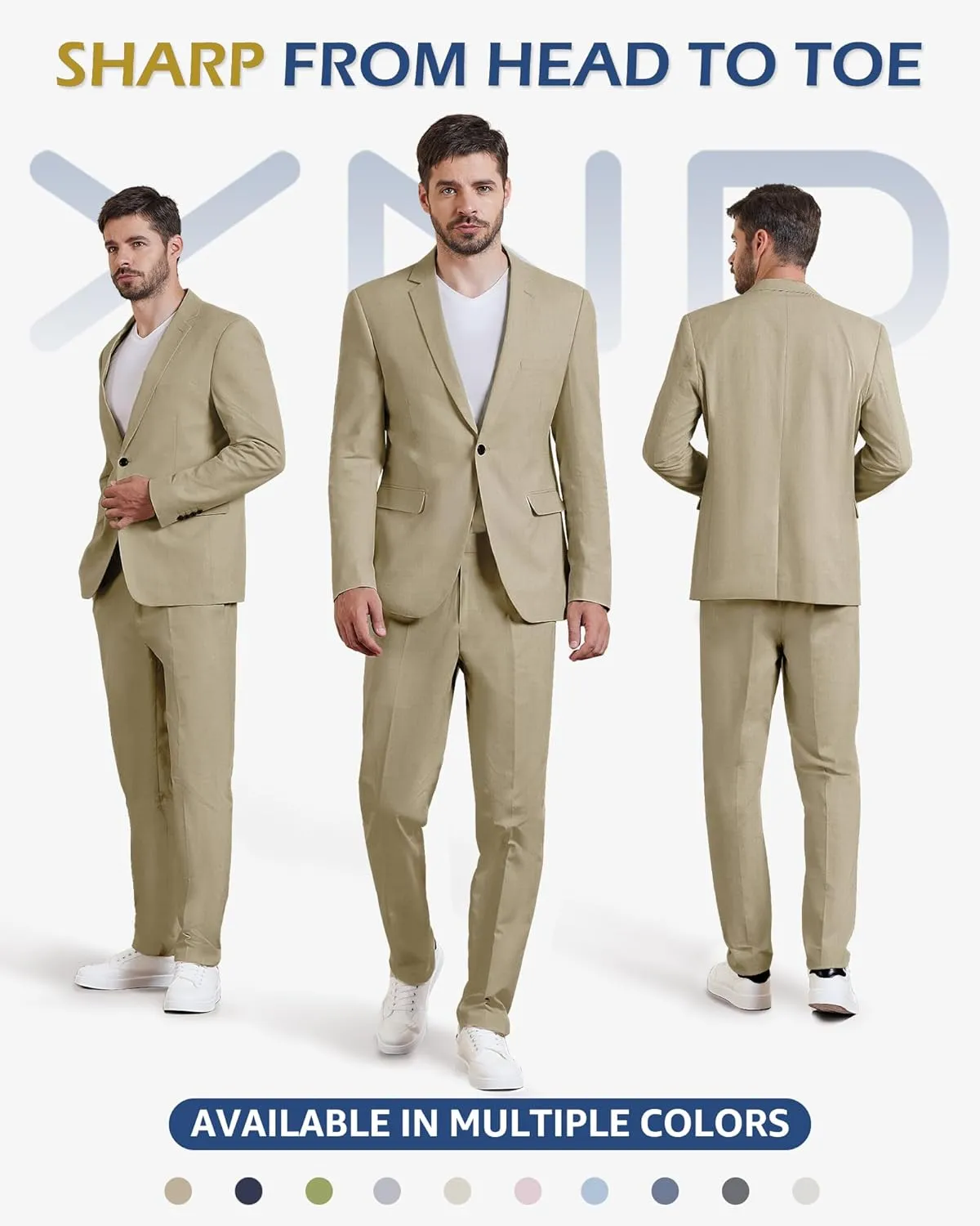 YND Men's 2 Piece Casual Linen Suit Set, Regular Fit Lightweight Blazer Jacket and Pants for Wedding, Business, Party