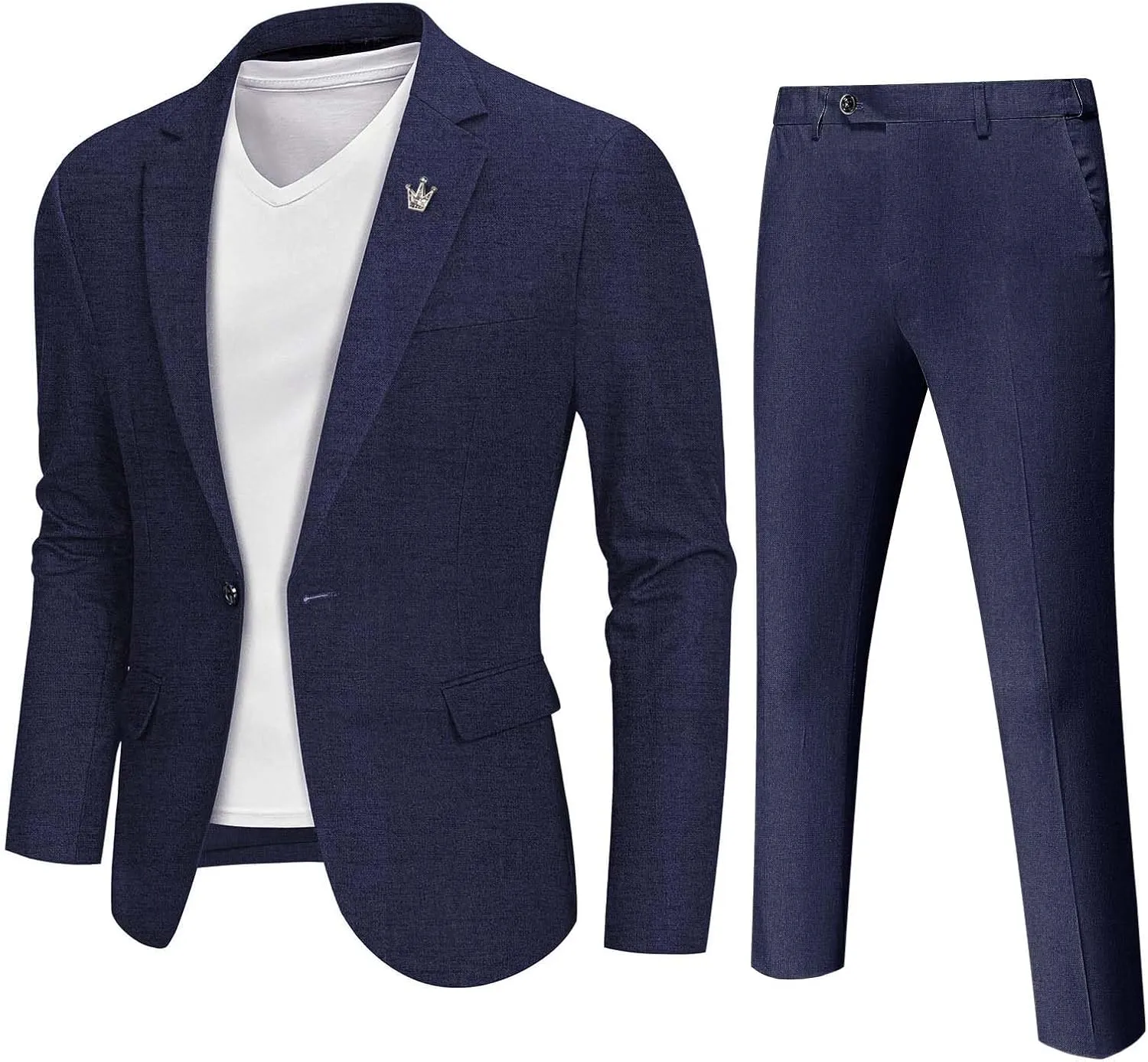 YND Men's 2 Piece Casual Linen Suit Set, Regular Fit Lightweight Blazer Jacket and Pants for Wedding, Business, Party