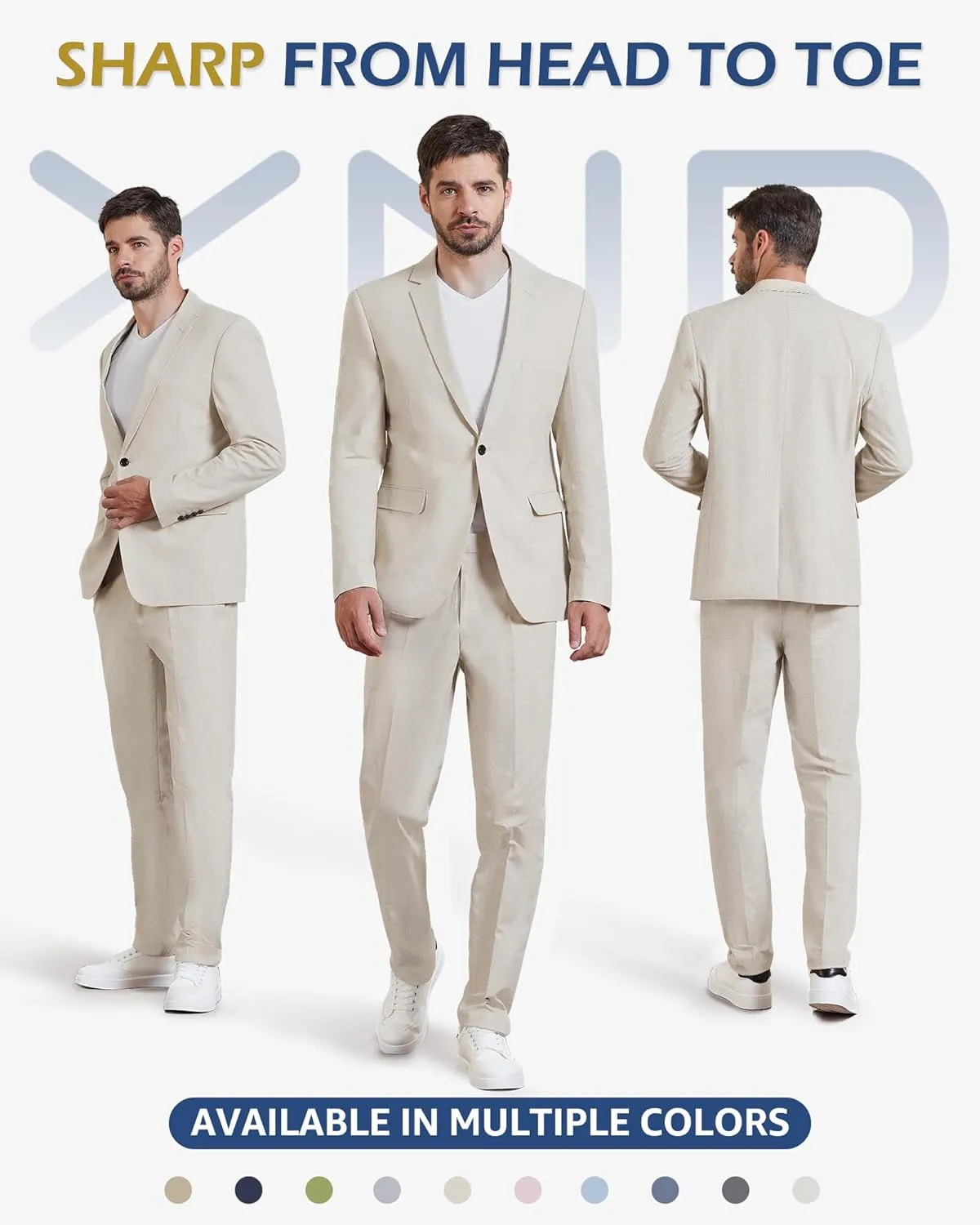 YND Men's 2 Piece Casual Linen Suit Set, Regular Fit Lightweight Blazer Jacket and Pants for Wedding, Business, Party