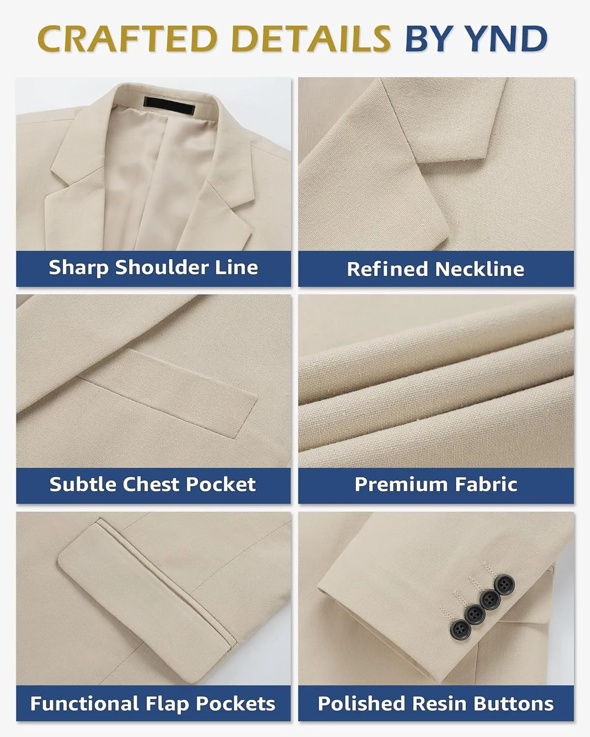 YND Men's 2 Piece Casual Linen Suit Set, Regular Fit Lightweight Blazer Jacket and Pants for Wedding, Business, Party