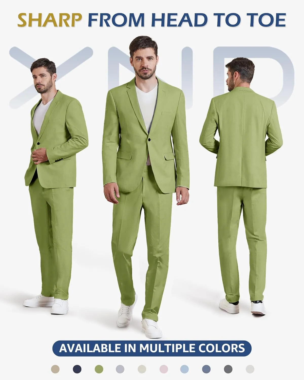 YND Men's 2 Piece Casual Linen Suit Set, Regular Fit Lightweight Blazer Jacket and Pants for Wedding, Business, Party