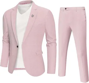 YND Men's 2 Piece Casual Linen Suit Set, Regular Fit Lightweight Blazer Jacket and Pants for Wedding, Business, Party