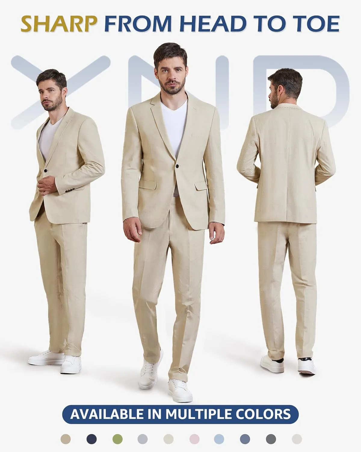 YND Men's 2 Piece Casual Linen Suit Set, Regular Fit Lightweight Blazer Jacket and Pants for Wedding, Business, Party