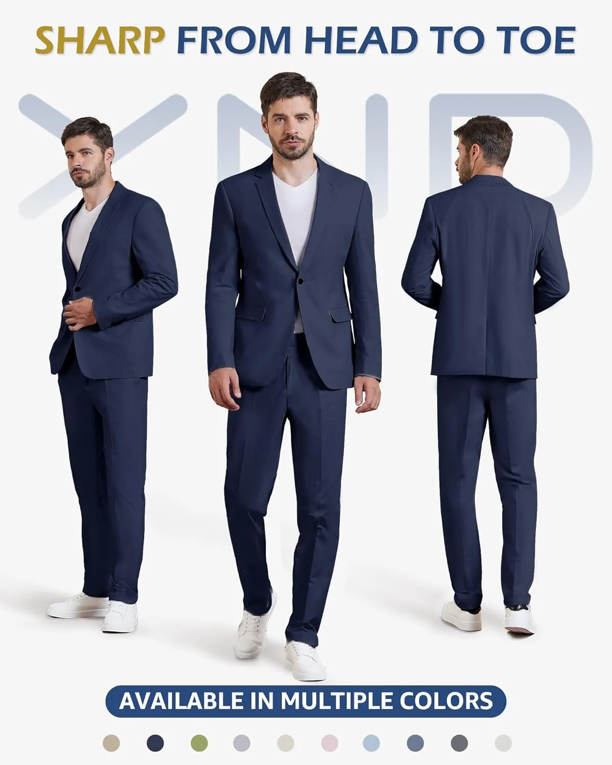 YND Men's 2 Piece Casual Linen Suit Set, Regular Fit Lightweight Blazer Jacket and Pants for Wedding, Business, Party