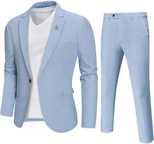 YND Men's 2 Piece Casual Linen Suit Set, Regular Fit Lightweight Blazer Jacket and Pants for Wedding, Business, Party