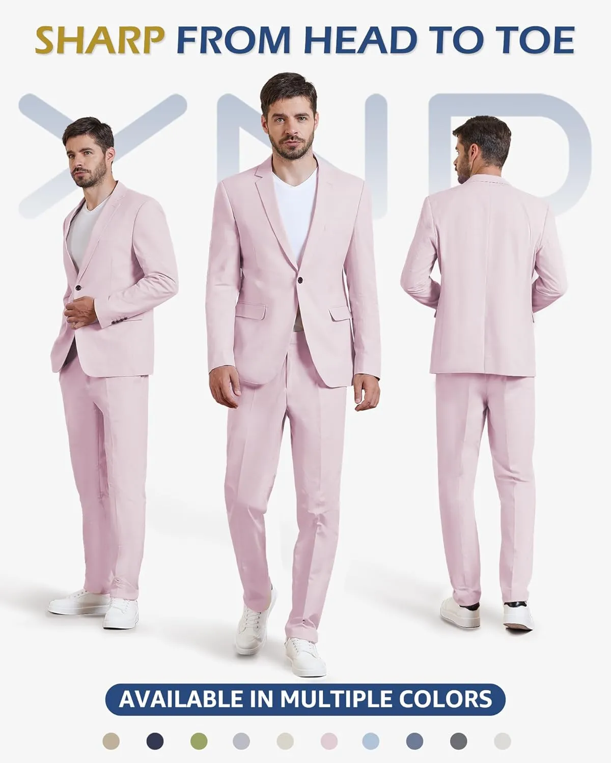 YND Men's 2 Piece Casual Linen Suit Set, Regular Fit Lightweight Blazer Jacket and Pants for Wedding, Business, Party