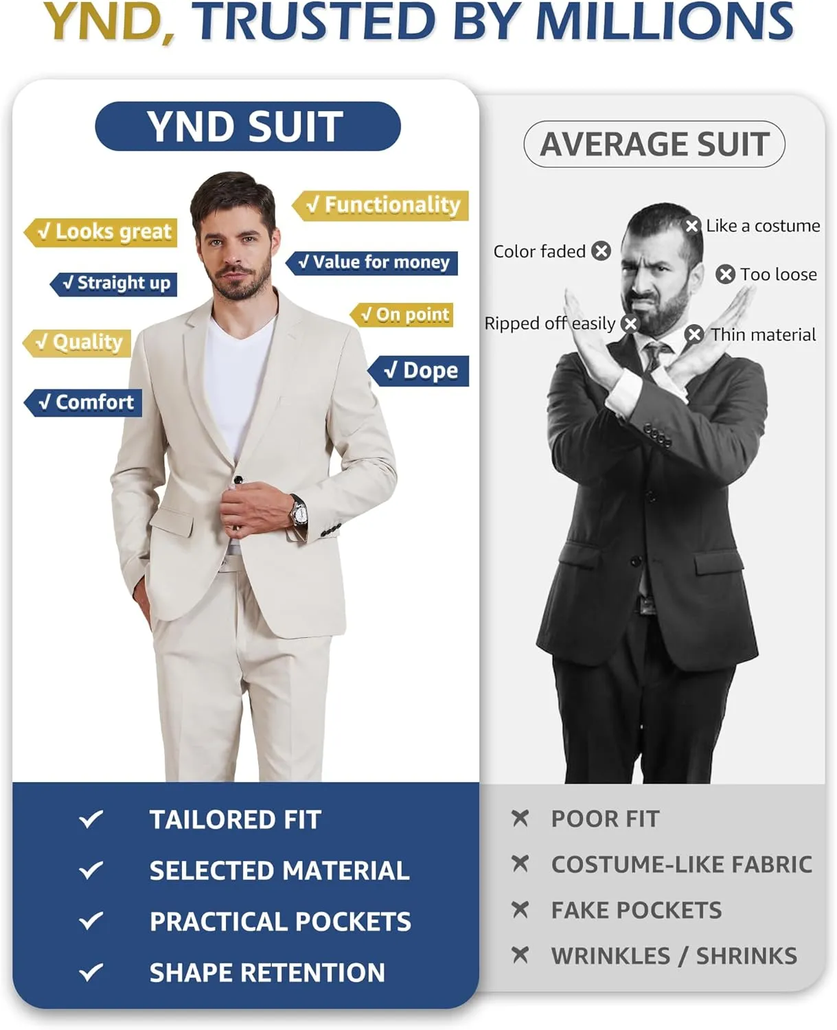YND Men's 2 Piece Casual Linen Suit Set, Regular Fit Lightweight Blazer Jacket and Pants for Wedding, Business, Party