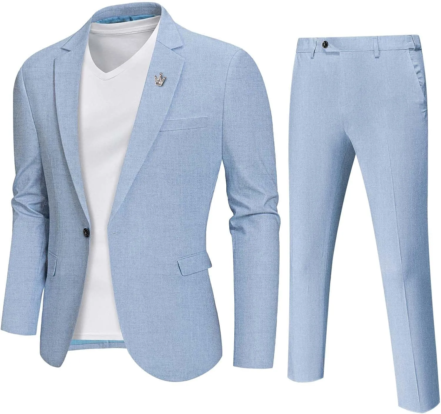 YND Men's 2 Piece Casual Linen Suit Set, Regular Fit Lightweight Blazer Jacket and Pants for Wedding, Business, Party