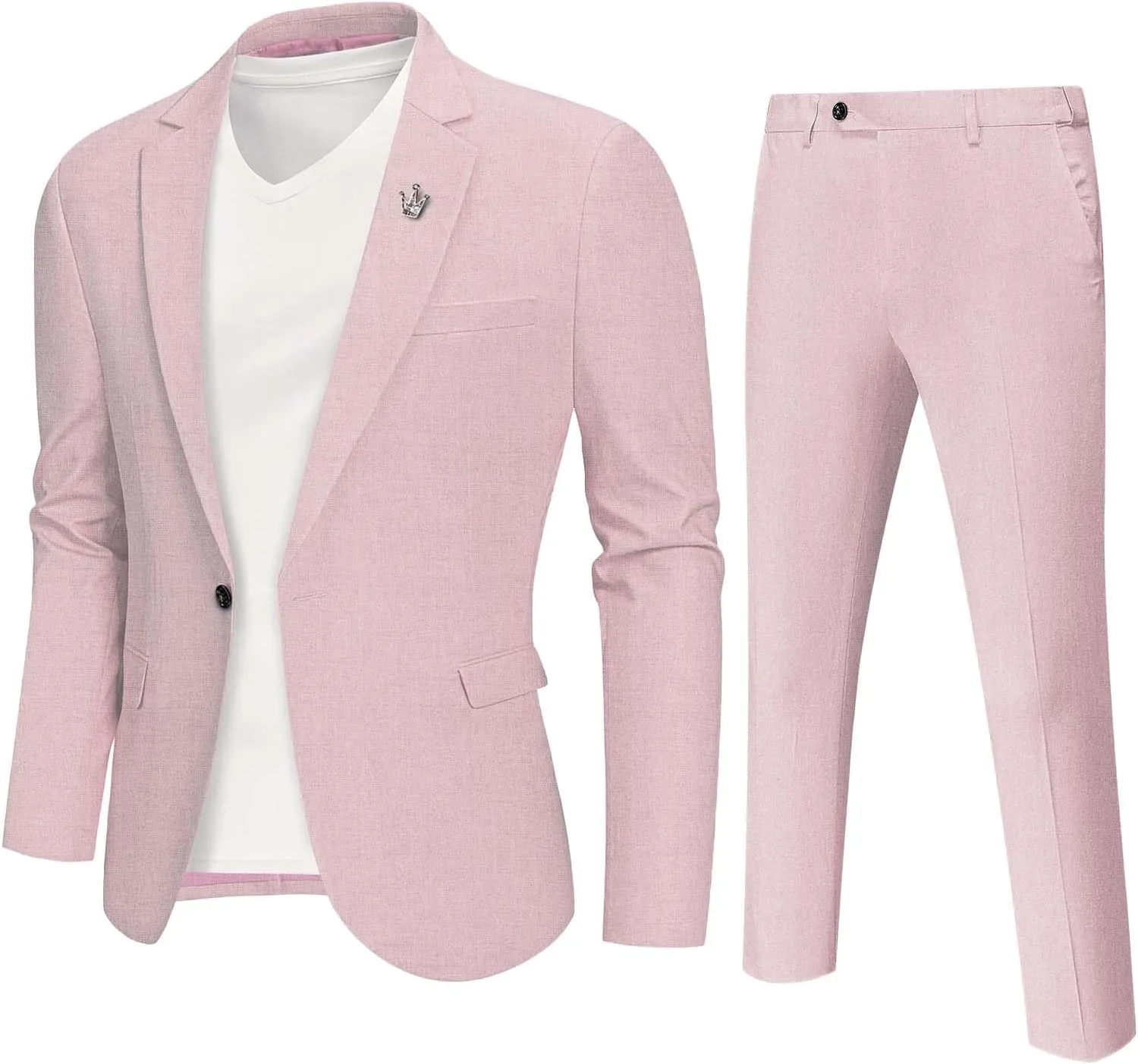 YND Men's 2 Piece Casual Linen Suit Set, Regular Fit Lightweight Blazer Jacket and Pants for Wedding, Business, Party