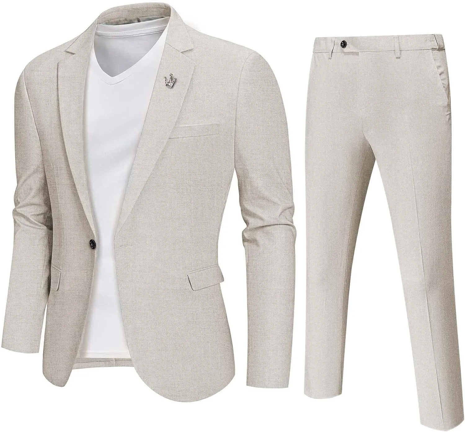 YND Men's 2 Piece Casual Linen Suit Set, Regular Fit Lightweight Blazer Jacket and Pants for Wedding, Business, Party