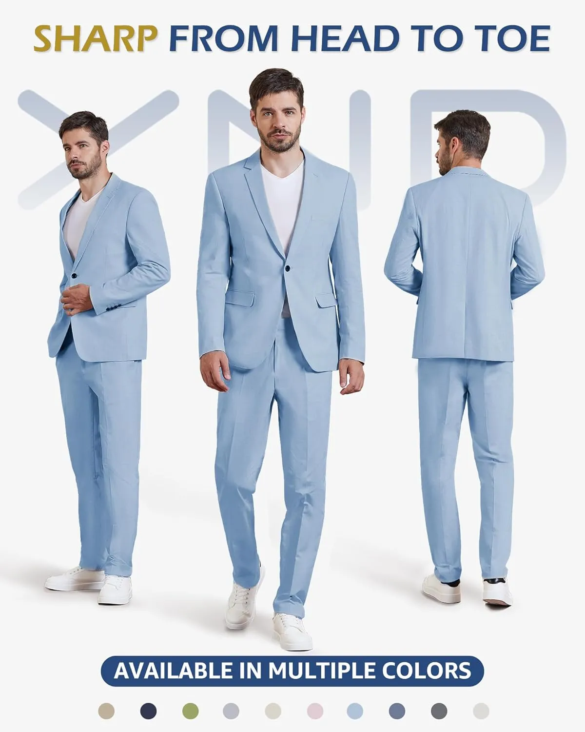YND Men's 2 Piece Casual Linen Suit Set, Regular Fit Lightweight Blazer Jacket and Pants for Wedding, Business, Party
