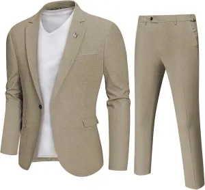 YND Men's 2 Piece Casual Linen Suit Set, Regular Fit Lightweight Blazer Jacket and Pants for Wedding, Business, Party