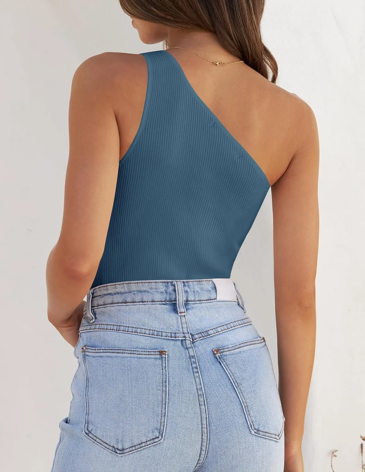 ZESICA Women's One Shoulder Tank Summer Sleeveless T Shirt Ribbed Knit Slim Fit Sexy Casual Basic Tee Tops
