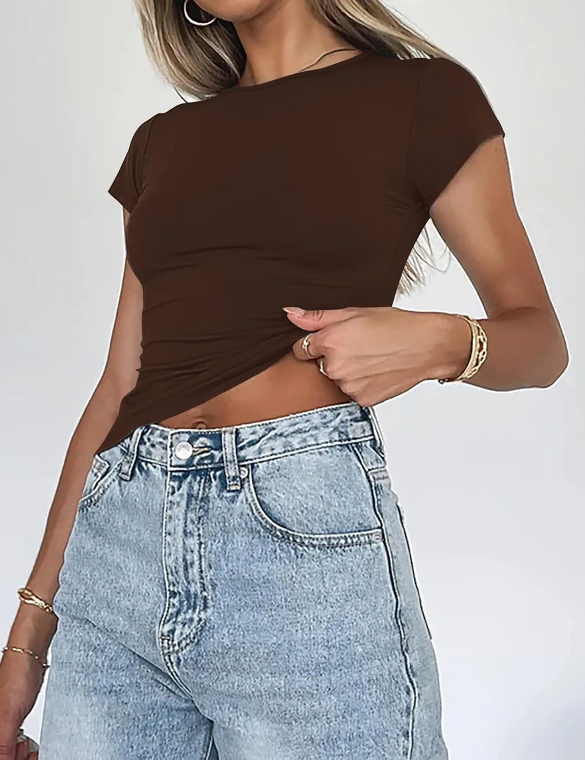 ZHENWEI Crop Workout Tops for Women Pack Summer Short Sleeve Gym Athletic Compression Shirts Cute Tight Basic Tops Tee