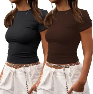 ZHENWEI Crop Workout Tops for Women Pack Summer Short Sleeve Gym Athletic Compression Shirts Cute Tight Basic Tops Tee